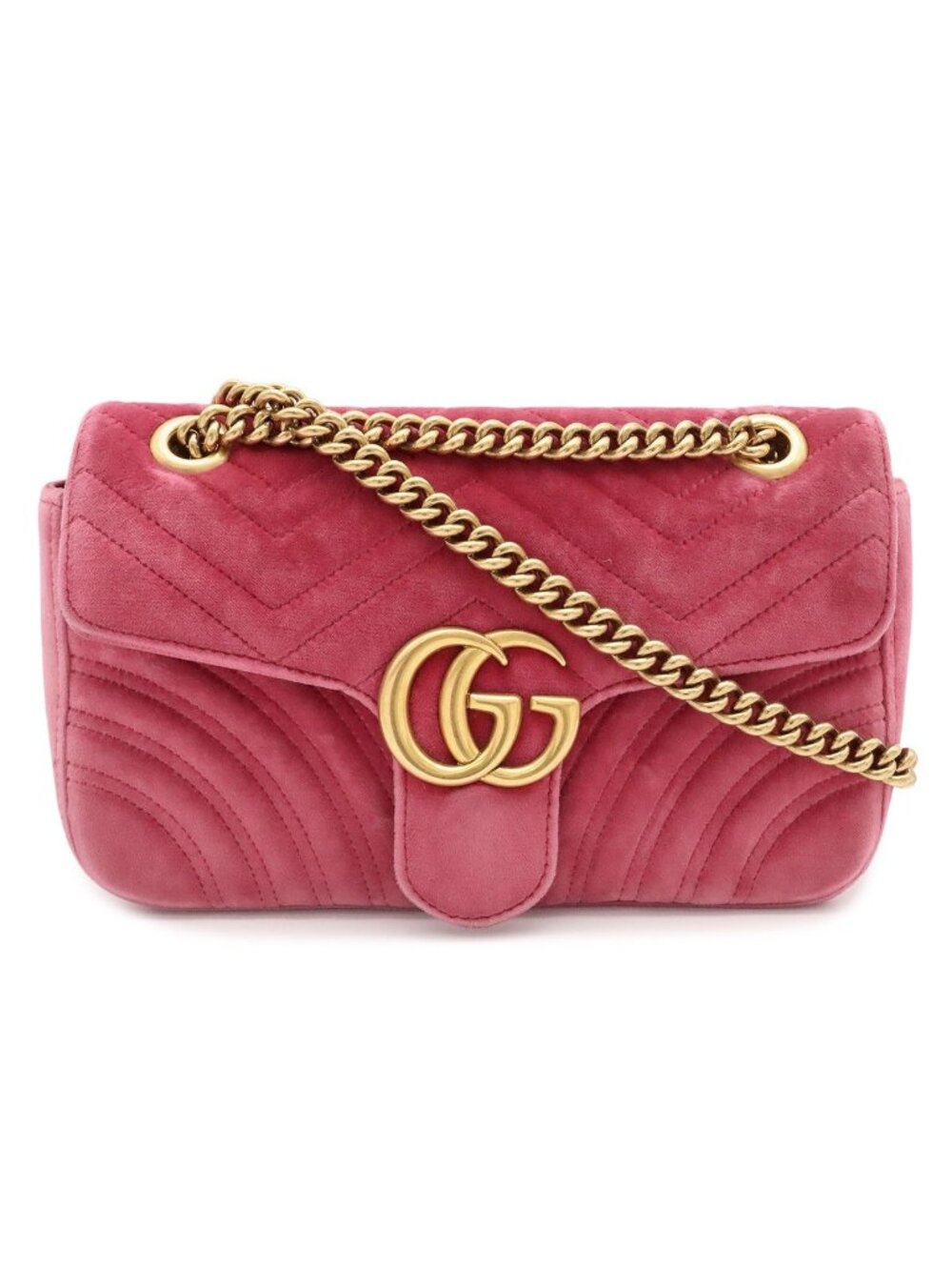 Gucci GG Marmont Chain Shoulder Bag Pochette Heart Quilted Leather Pink Gold